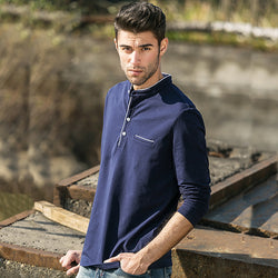 Men's Casual Long Sleeve Dark Blue T Shirt