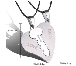 I Love You Matching Hearts Key Couple Necklaces