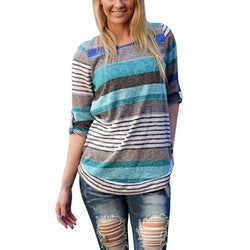 Women's Loose Causal Long Sleeve Striped Shirts