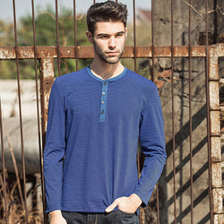 Men's Casual Long Sleeve T Shirt - Blue Striped