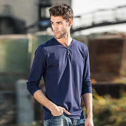 Men's Casual Long Sleeve T Shirts with V Neck