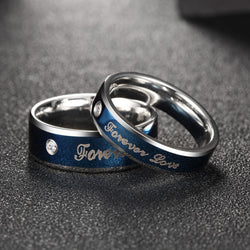 "Forever Love" Elegant Blue Couple Rings